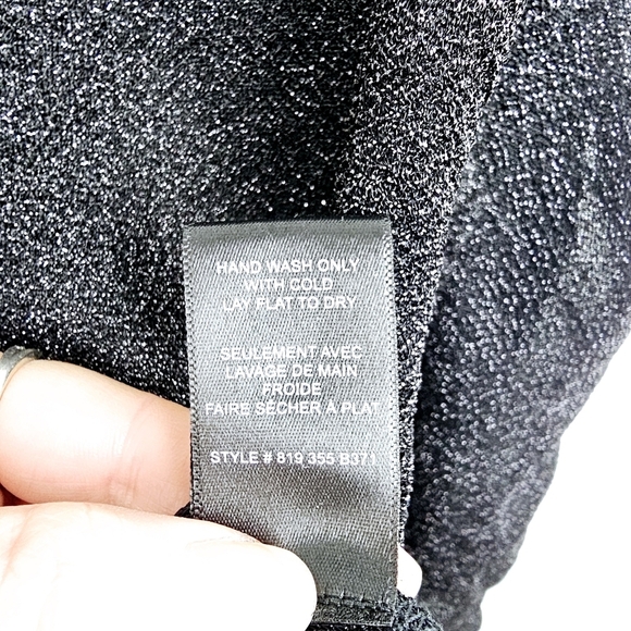 Rebecca Taylor Lurex Jersey Ruched V-neck Top Black Metallic Glitter size Small - Picture 14 of 14